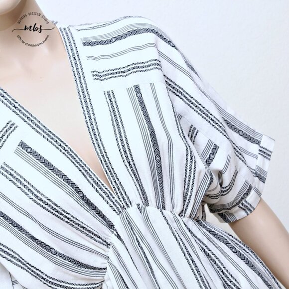 En Creme Boho Striped Low Neck Maxi Dress Blue White Women S - Picture 8 of 15